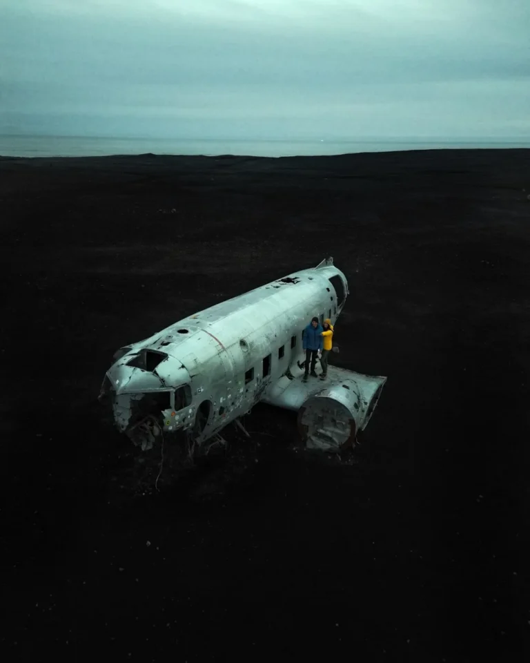 The iconic DC-3 plane wreck resting on the black sands of Sólheimasandur, Iceland