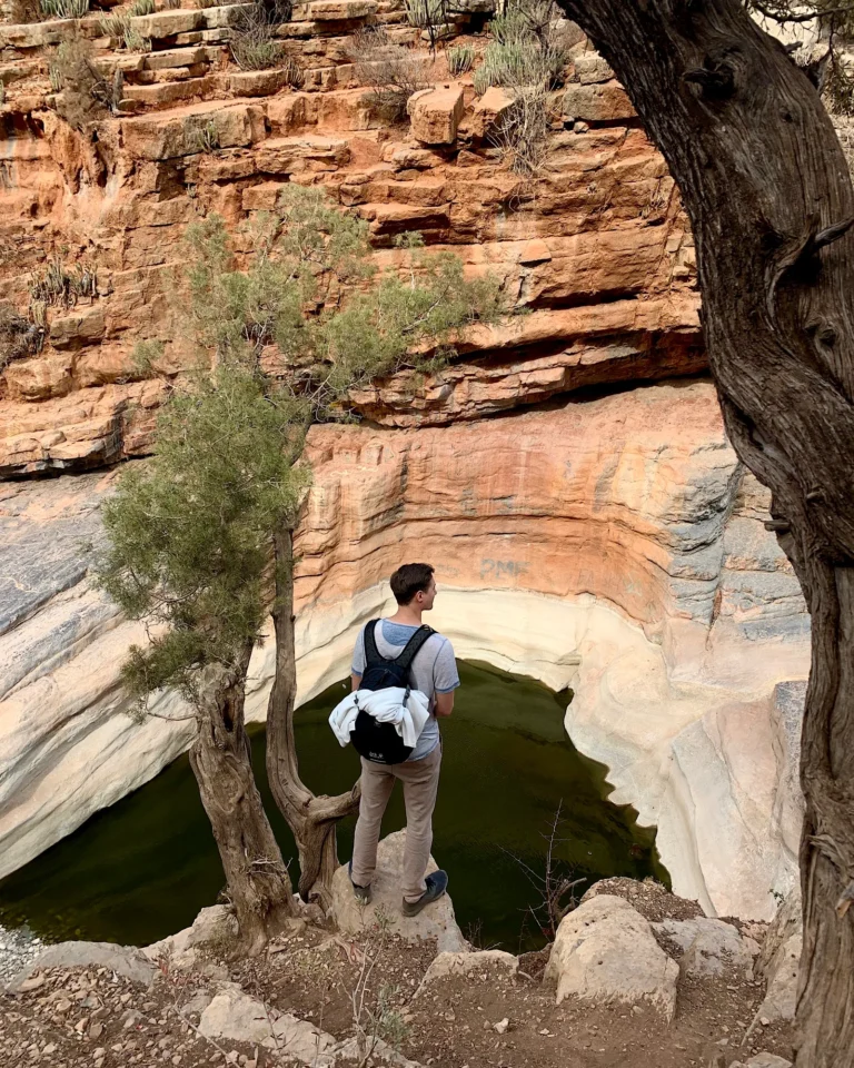 Young man looking down into the Paradise Valley canyon.