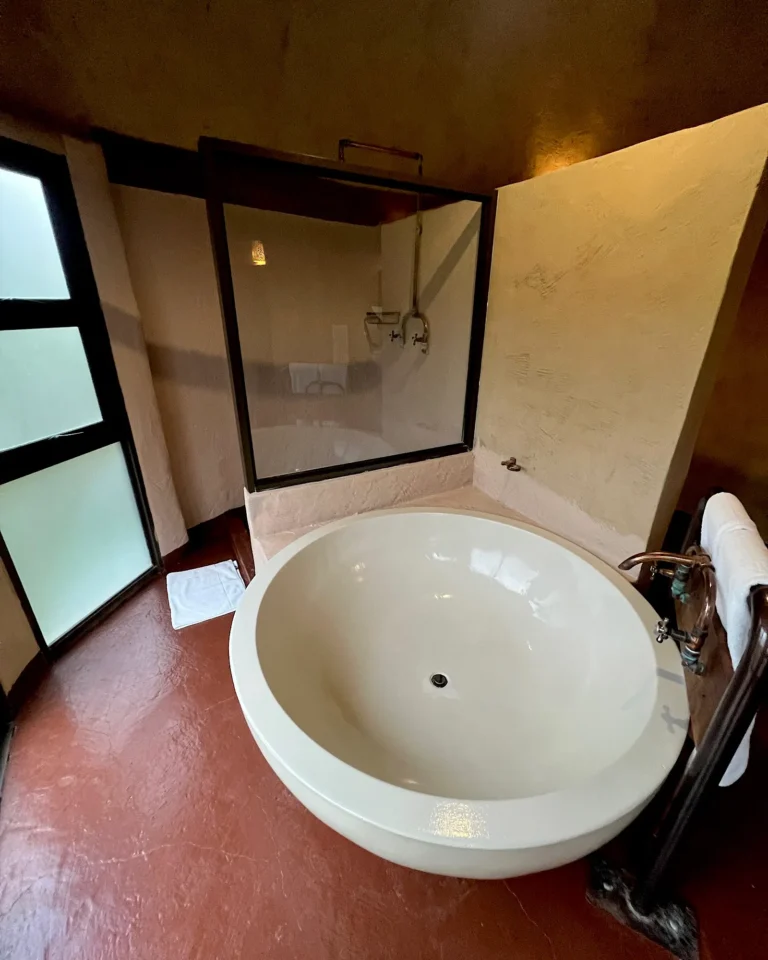 Upscale bathroom at Nyathi Rest Camp in Addo Elephant Park, a peaceful oasis.