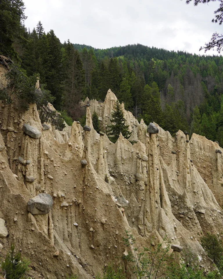 Die bizarren Erdpyramiden von Percha im Pustertal, geformt durch Erosion.