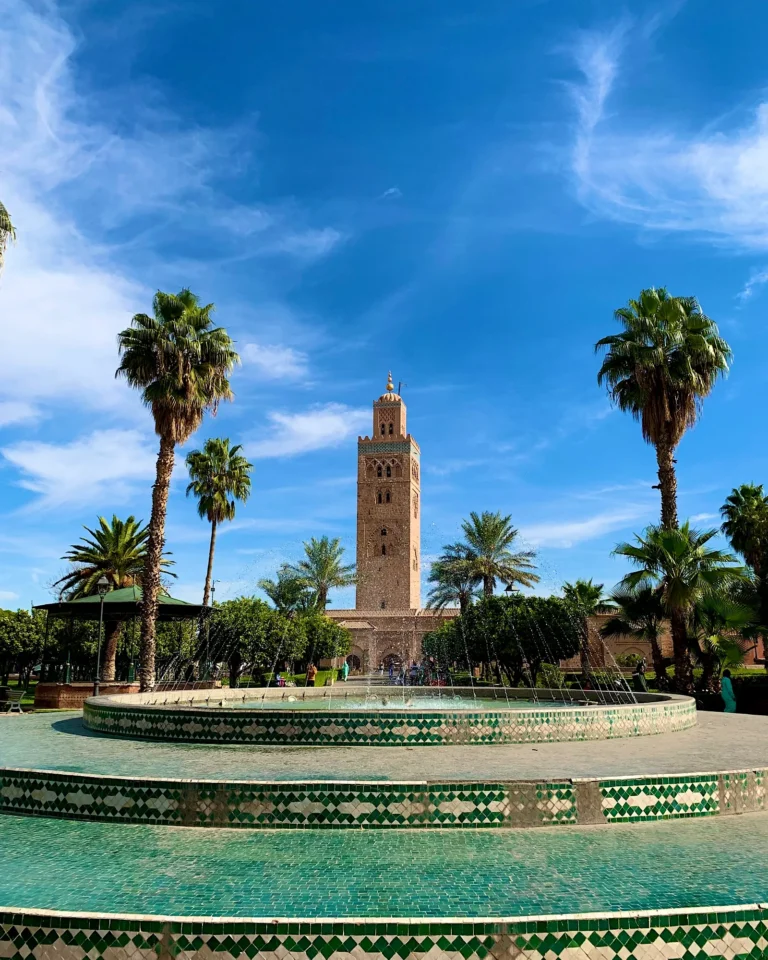 Tiered fountain in the Koutoubia Gardens Marrakech.