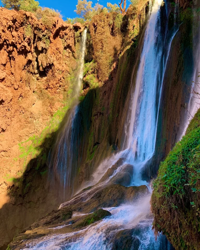 Close-up of the cascading water at Ouzoud Waterfalls.